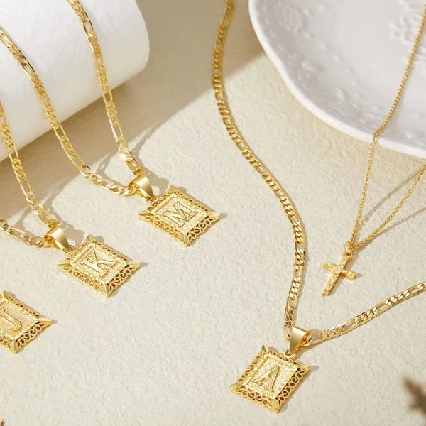 14k Initial & Cross Necklace Set