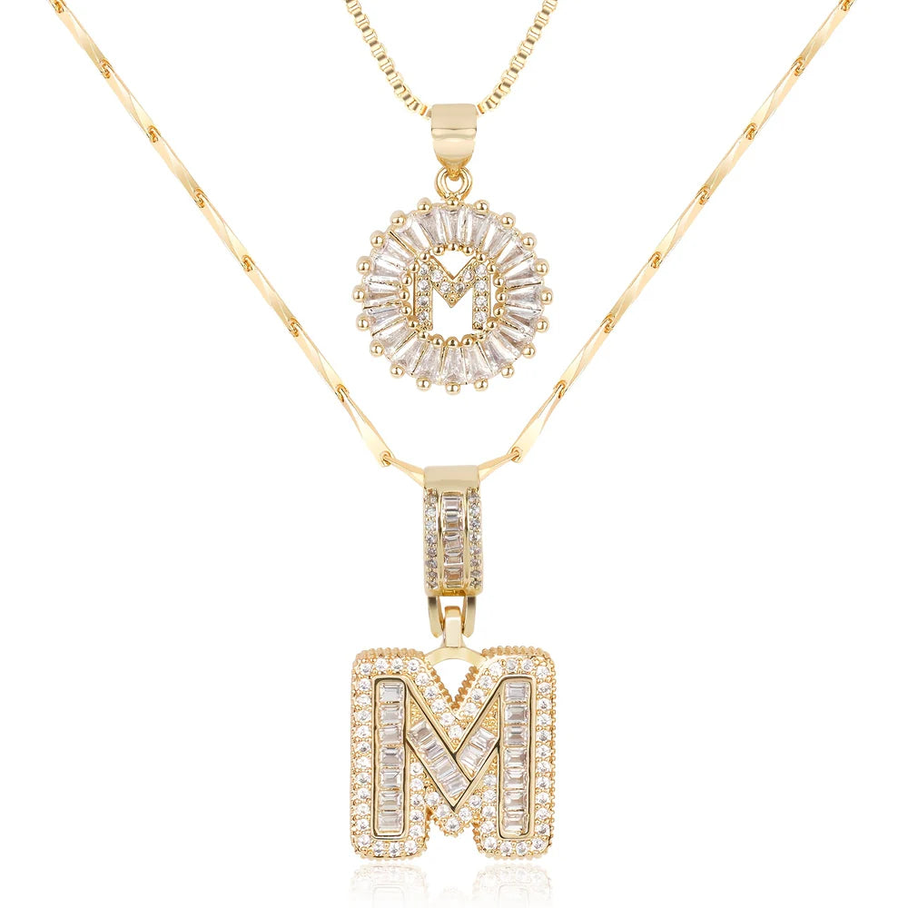 14k Diamond Initial Necklace Set