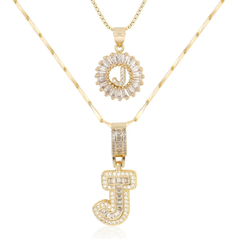 14k Diamond Initial Necklace Set