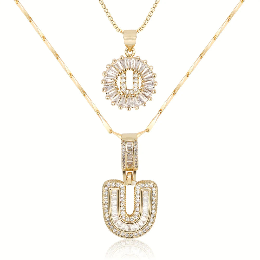 14k Diamond Initial Necklace Set