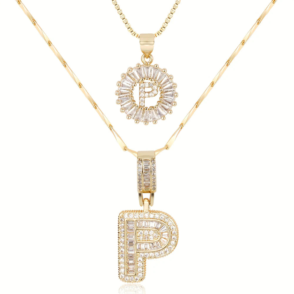 14k Diamond Initial Necklace Set