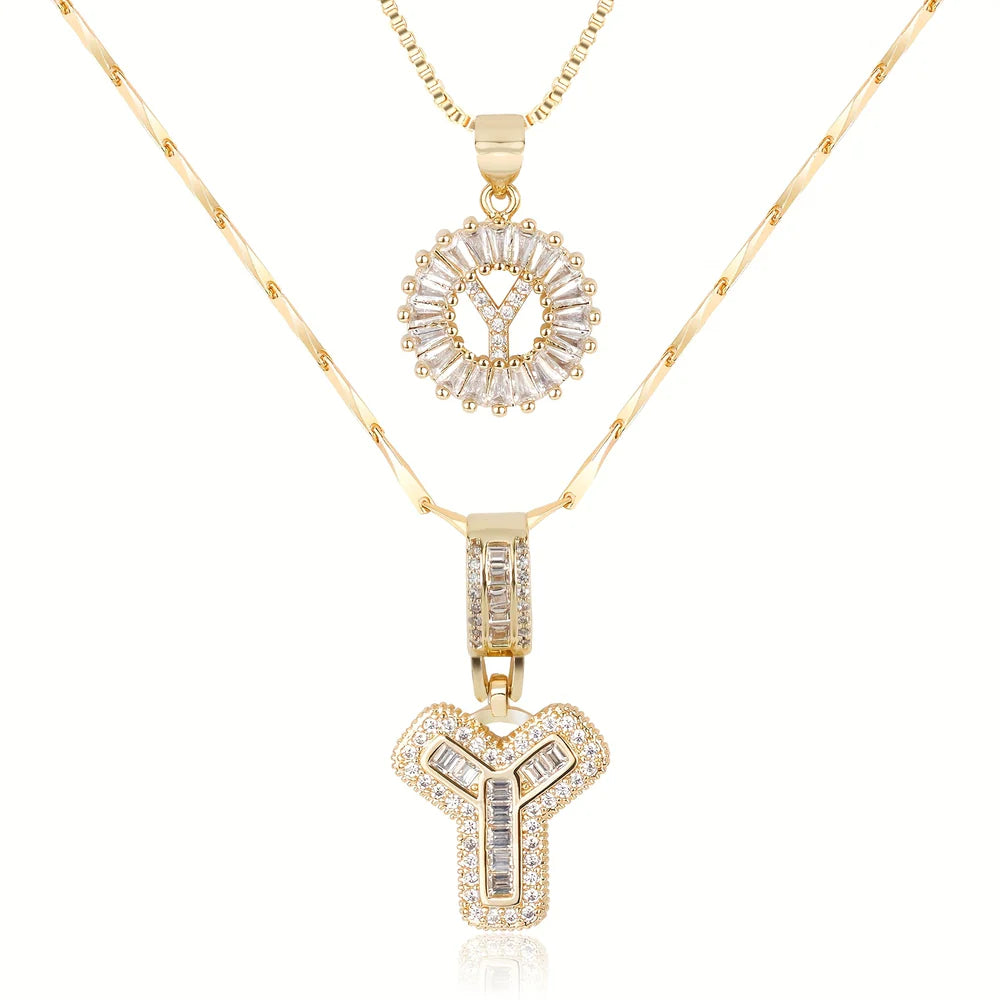 14k Diamond Initial Necklace Set