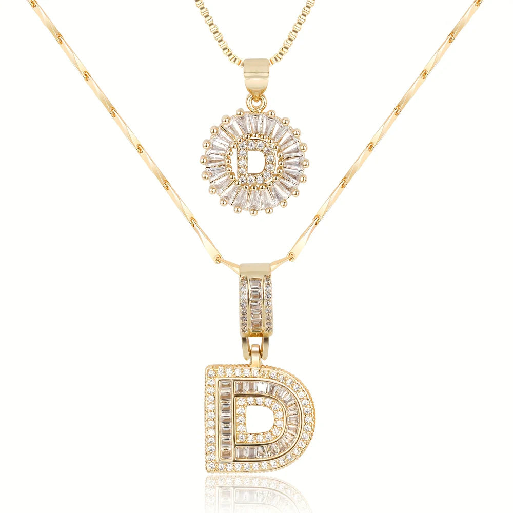 14k Diamond Initial Necklace Set