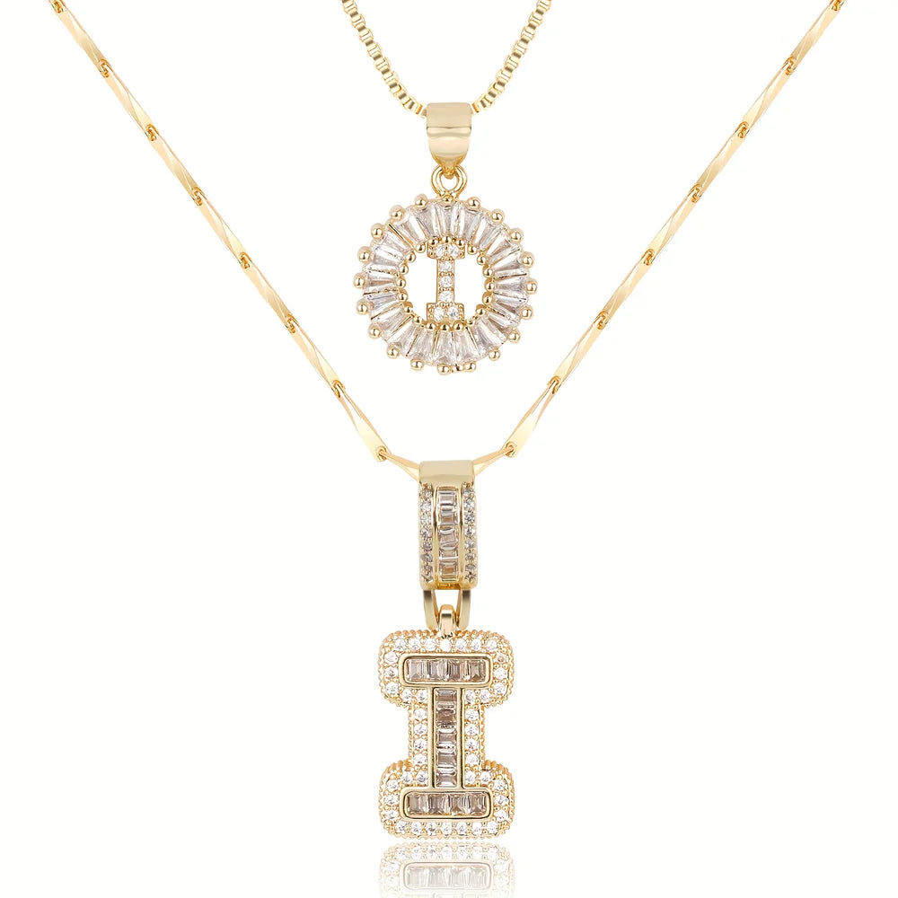 14k Diamond Initial Necklace Set