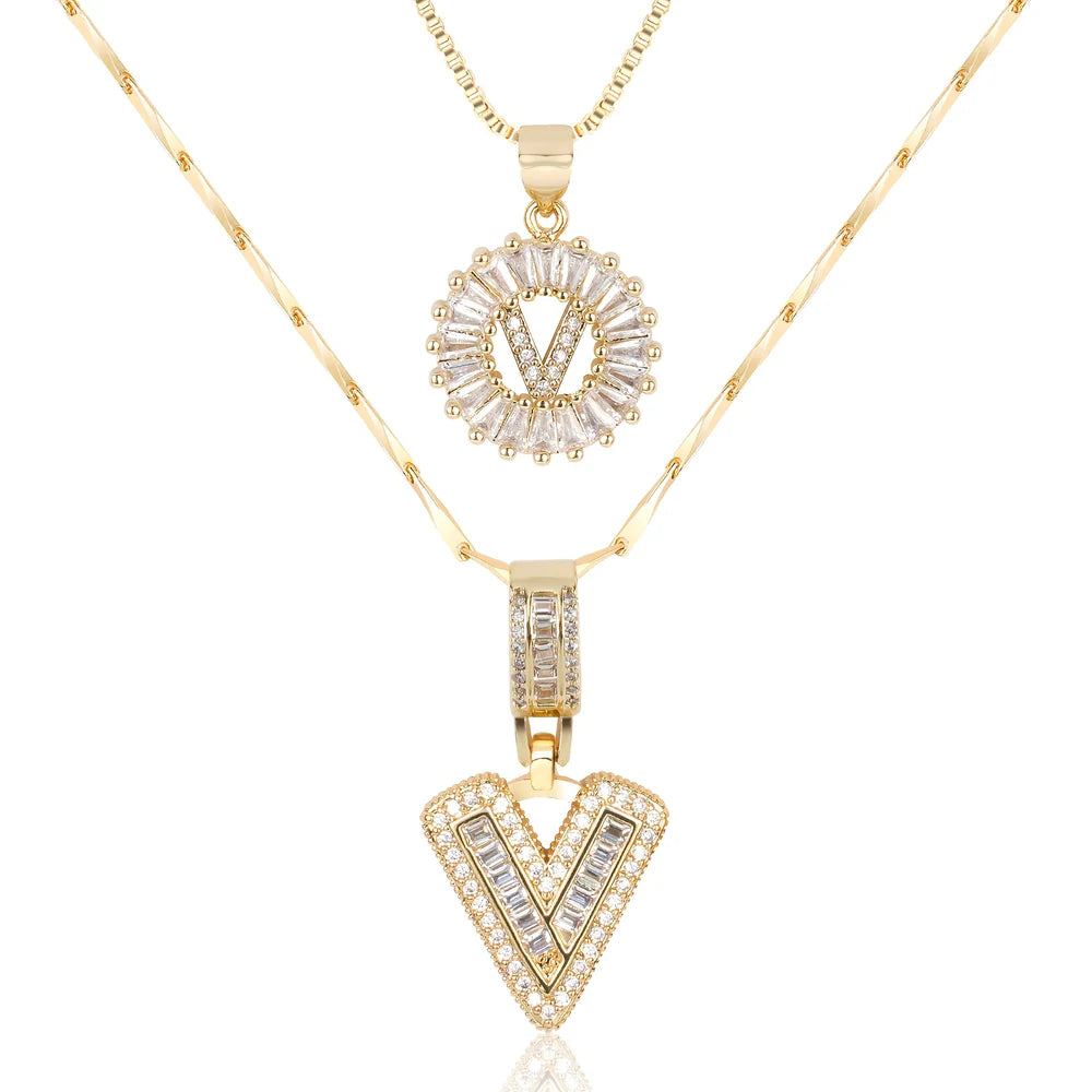 14k Diamond Initial Necklace Set