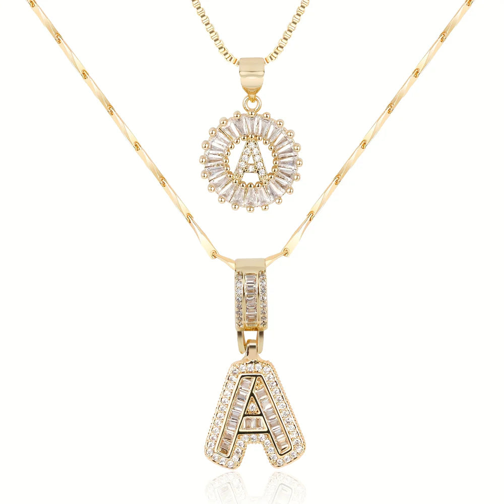 14k Diamond Initial Necklace Set