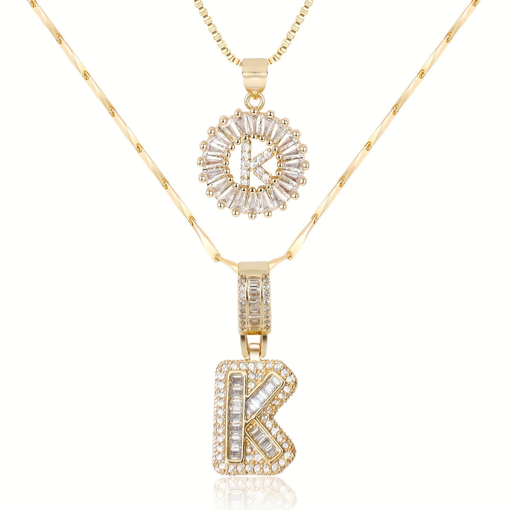 14k Diamond Initial Necklace Set