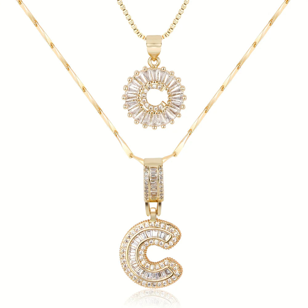 14k Diamond Initial Necklace Set