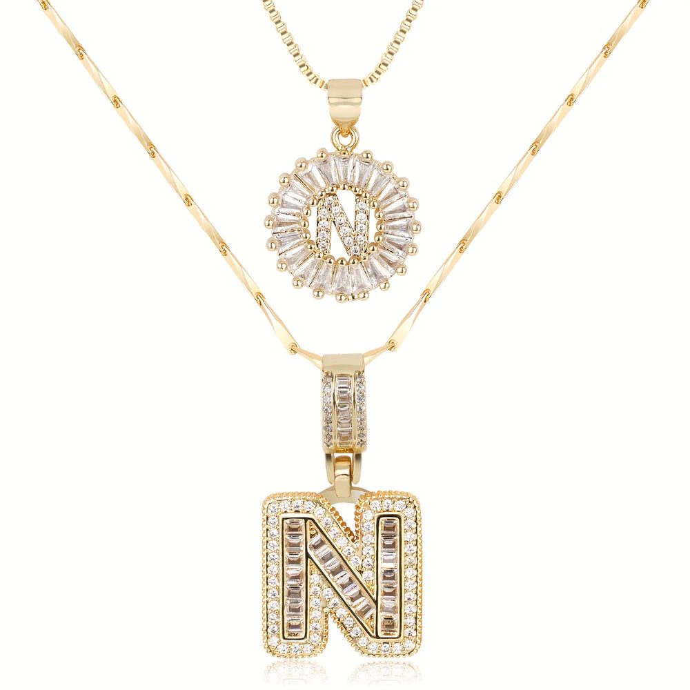 14k Diamond Initial Necklace Set