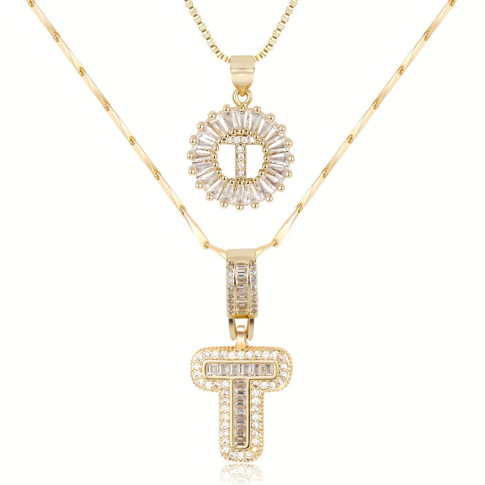 14k Diamond Initial Necklace Set