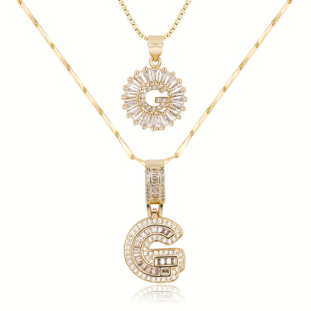 14k Diamond Initial Necklace Set