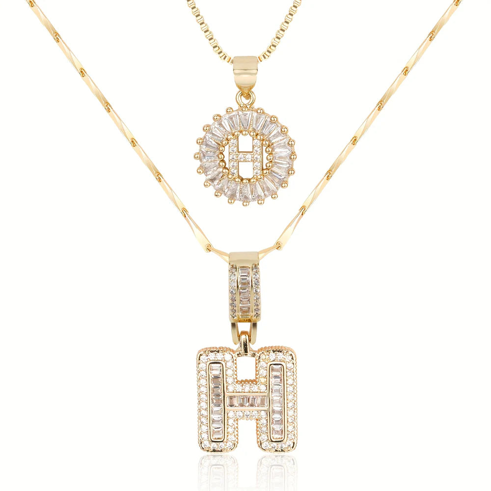14k Diamond Initial Necklace Set