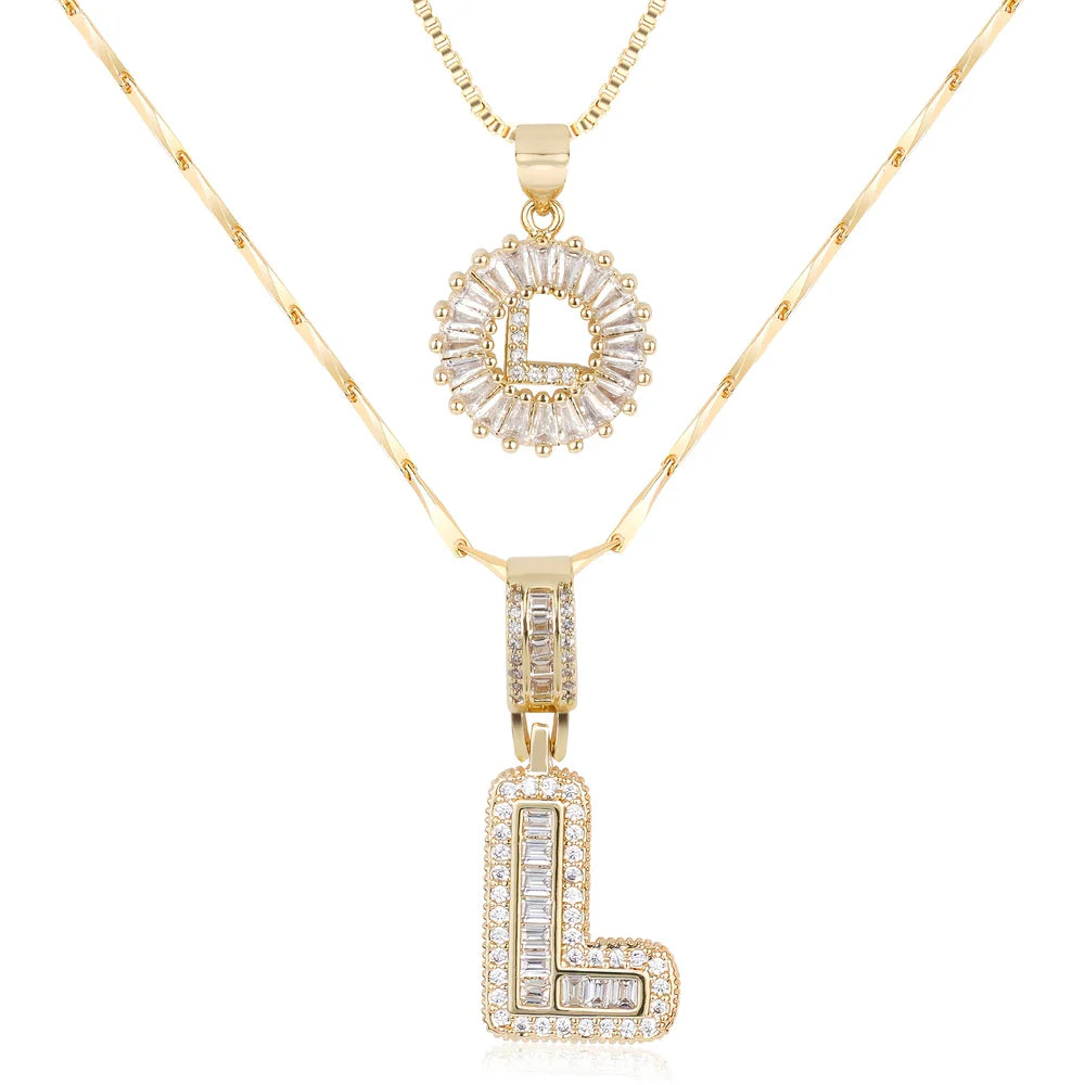 14k Diamond Initial Necklace Set