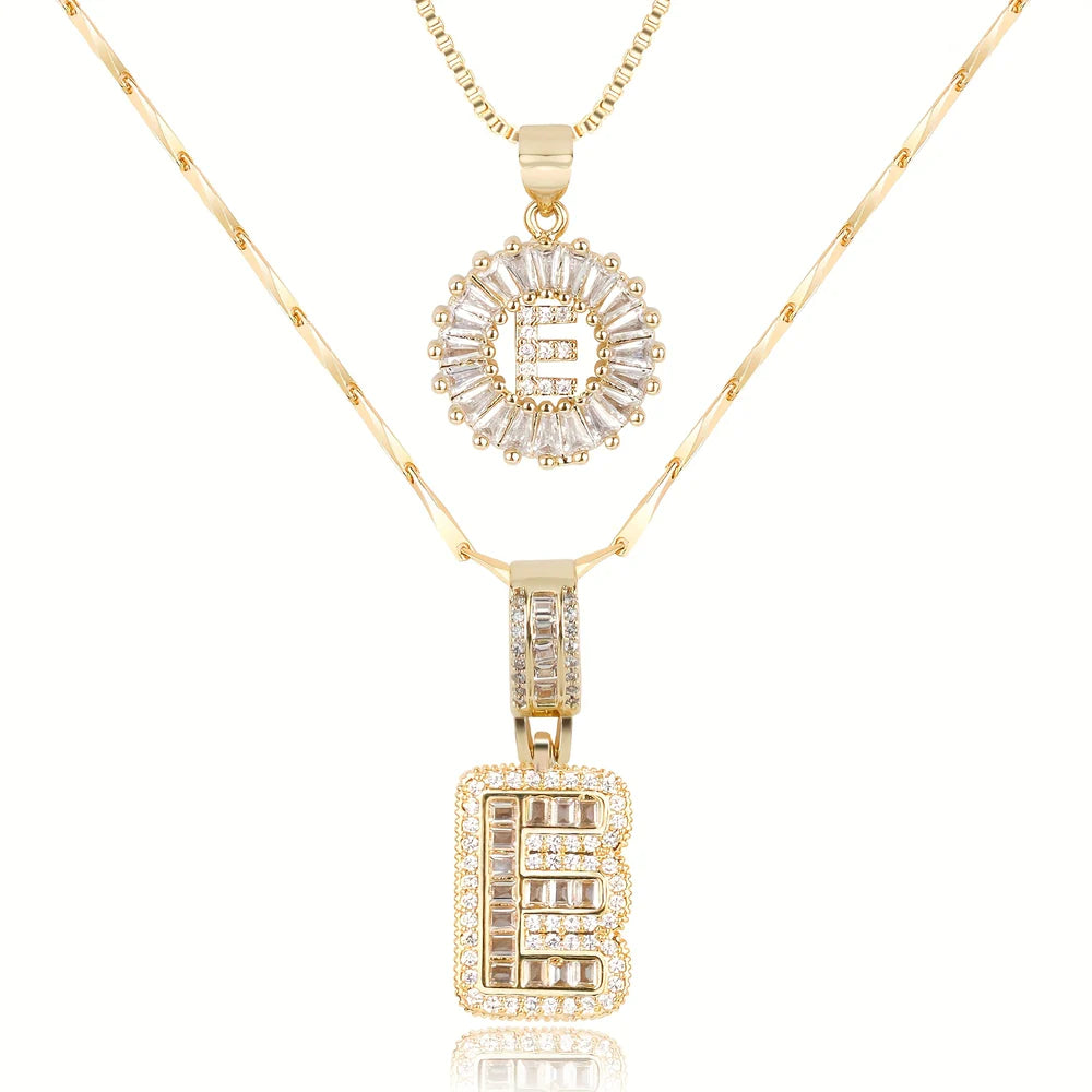 14k Diamond Initial Necklace Set