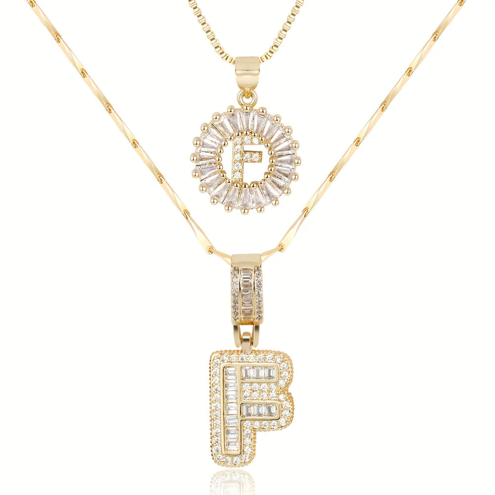 14k Diamond Initial Necklace Set