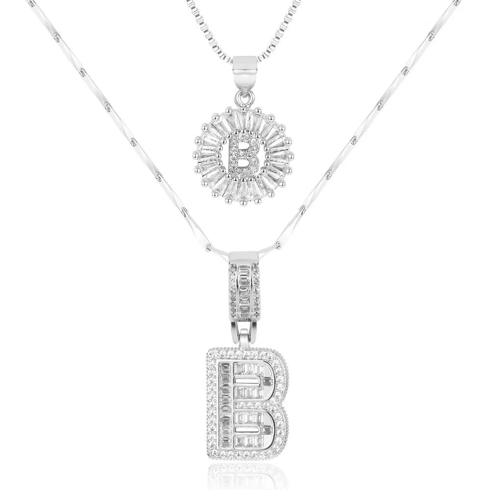 14k Diamond Initial Necklace Set
