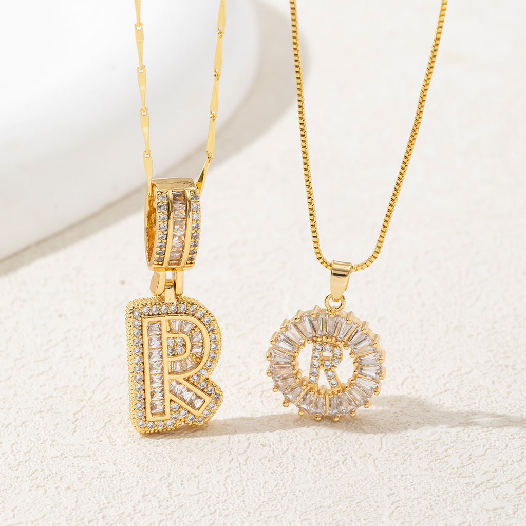 14k Diamond Initial Necklace Set