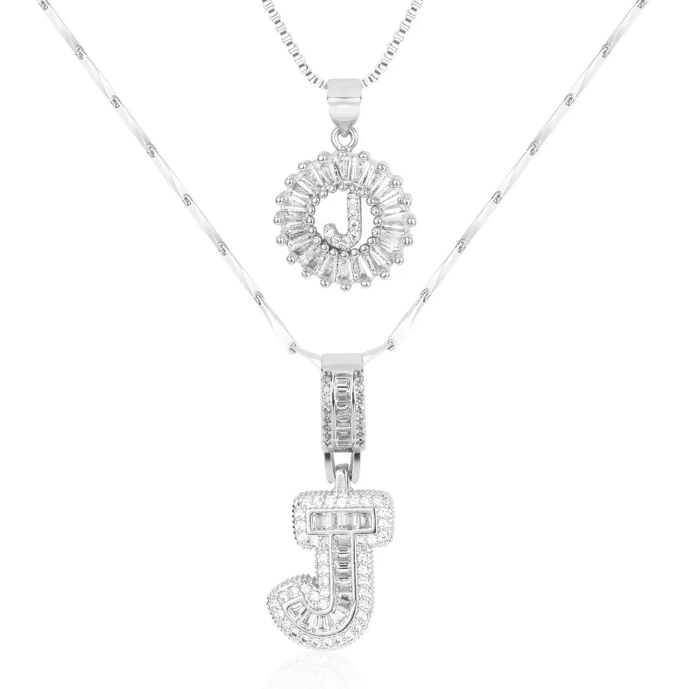 14k Diamond Initial Necklace Set