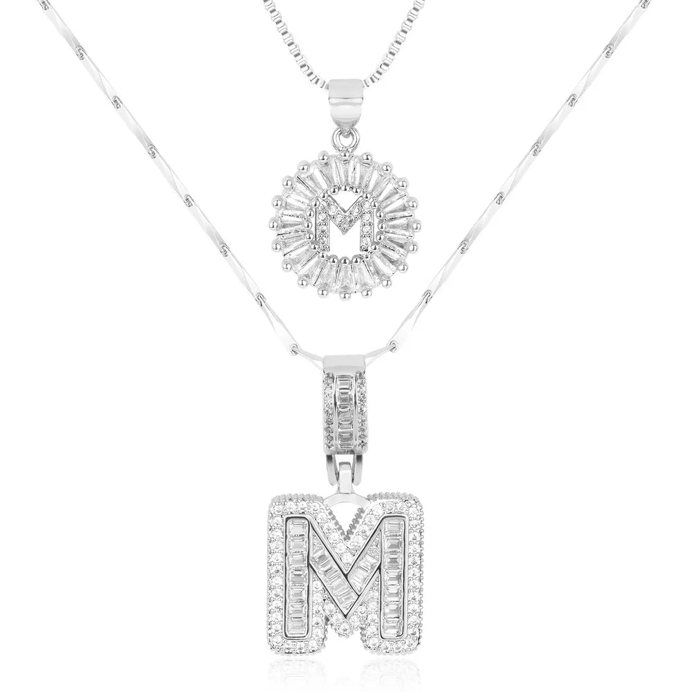 14k Diamond Initial Necklace Set