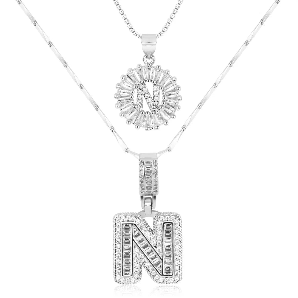 14k Diamond Initial Necklace Set