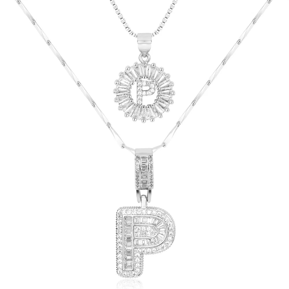 14k Diamond Initial Necklace Set
