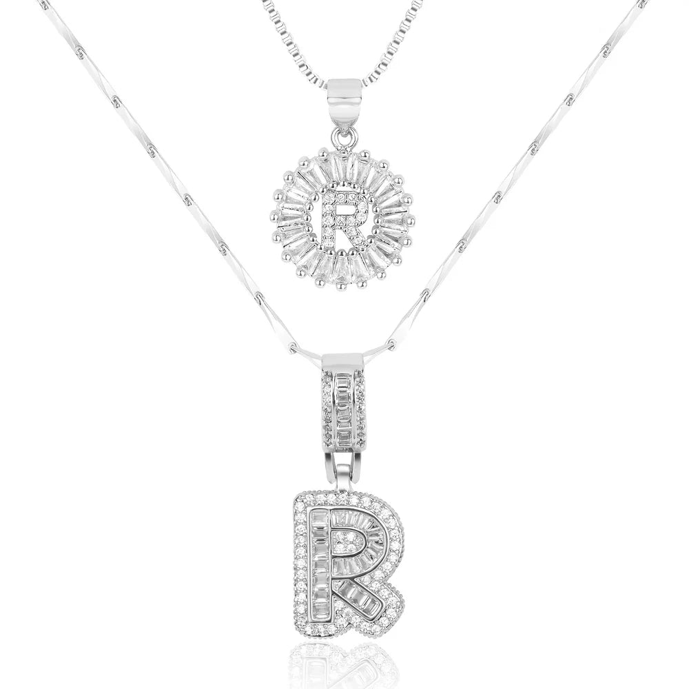 14k Diamond Initial Necklace Set