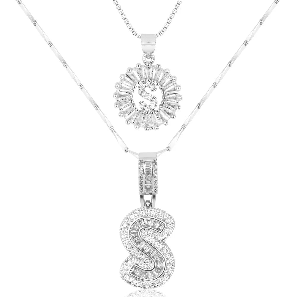 14k Diamond Initial Necklace Set