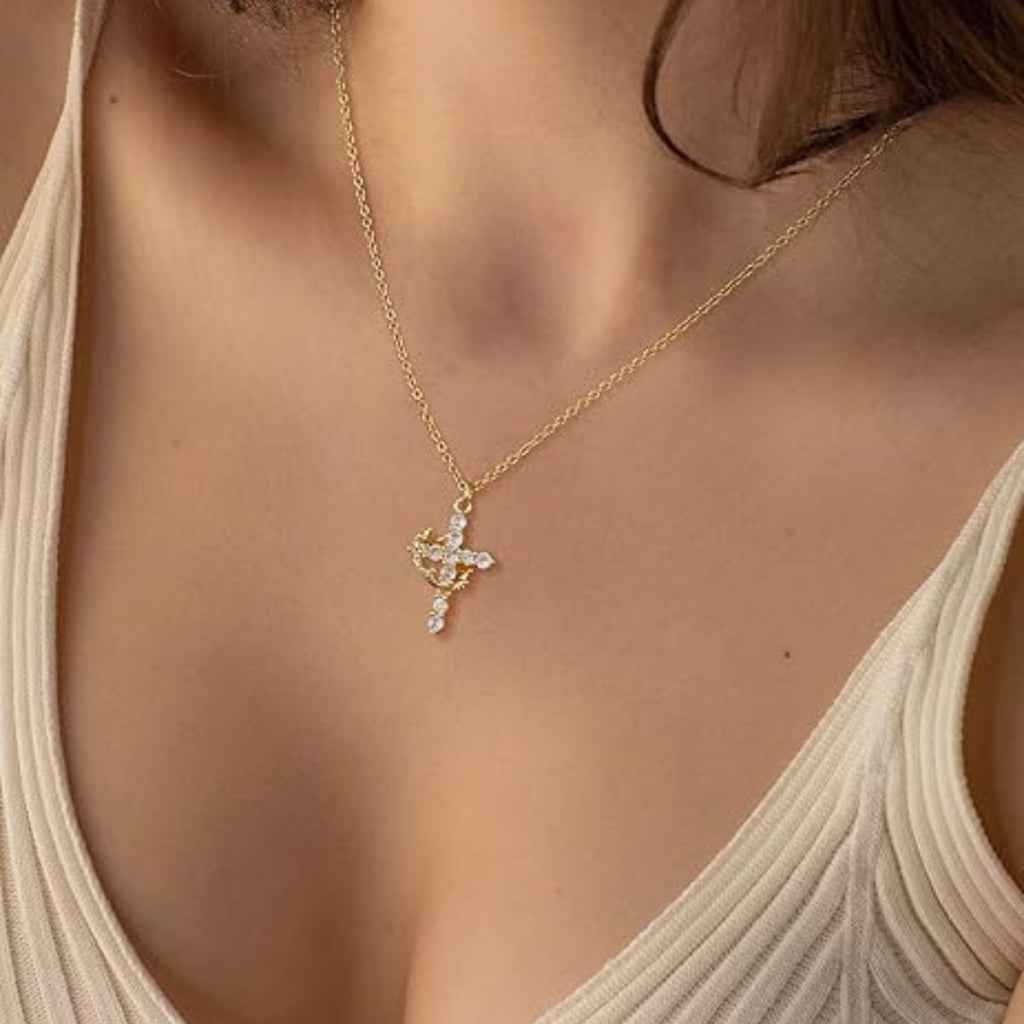 Cross and Crown Pendant Necklace