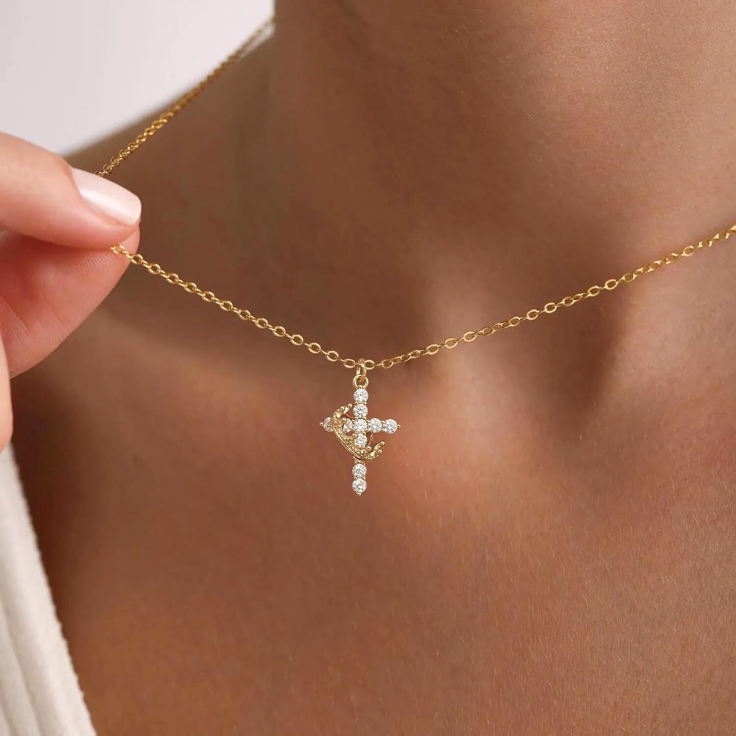 Cross and Crown Pendant Necklace