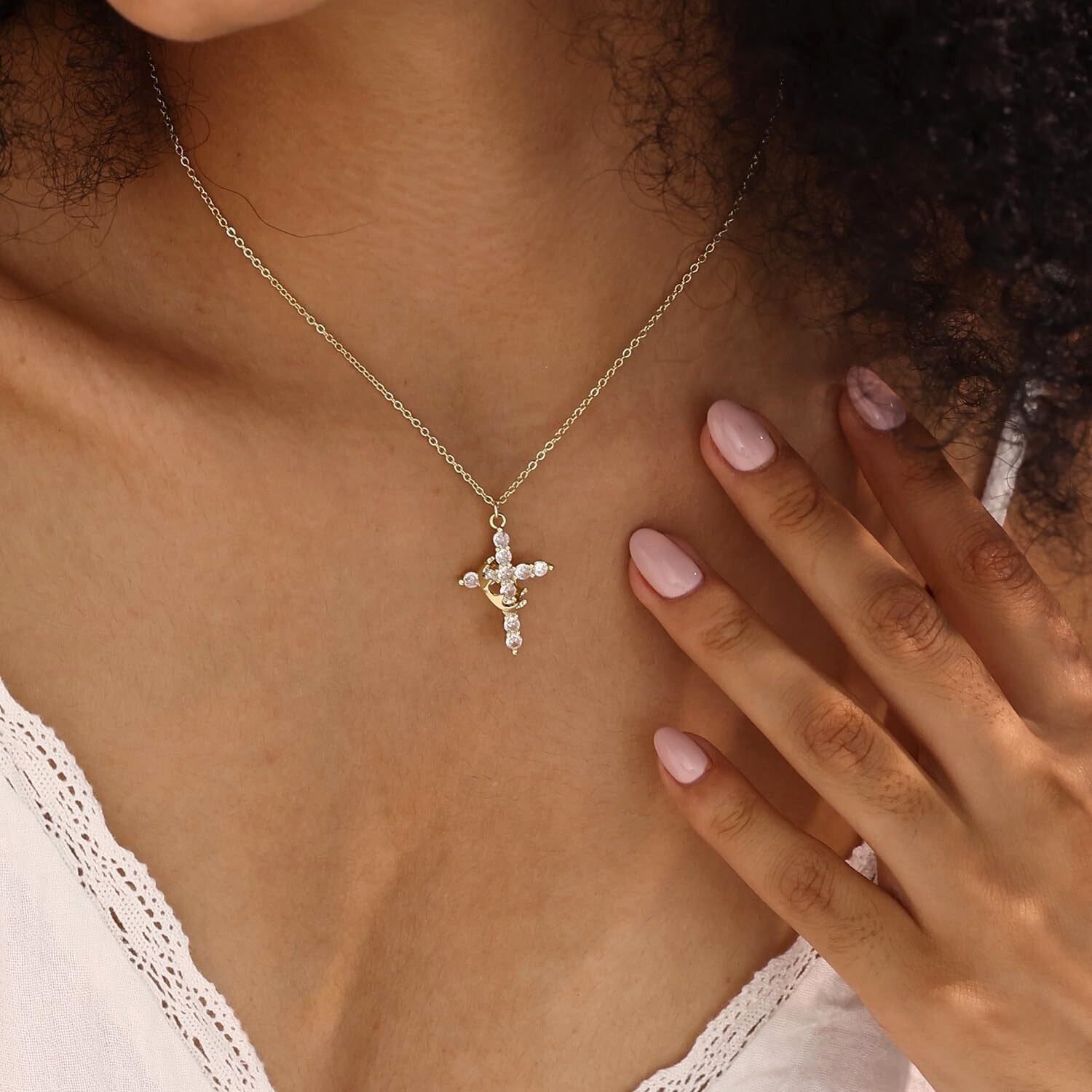 Cross and Crown Pendant Necklace