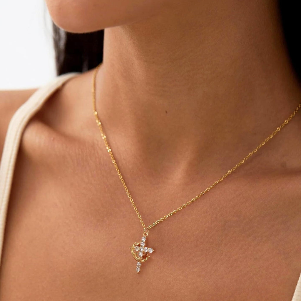 Cross and Crown Pendant Necklace