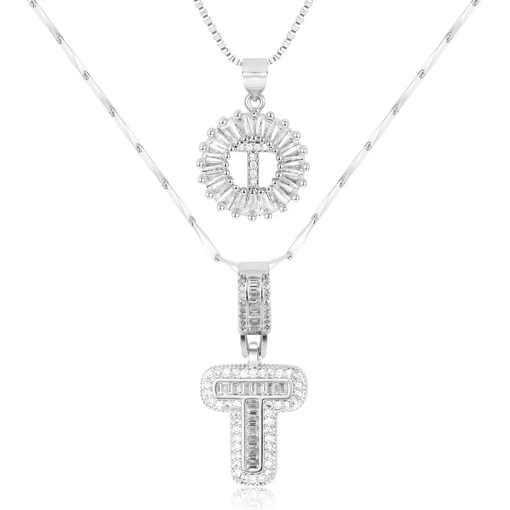 14k Diamond Initial Necklace Set