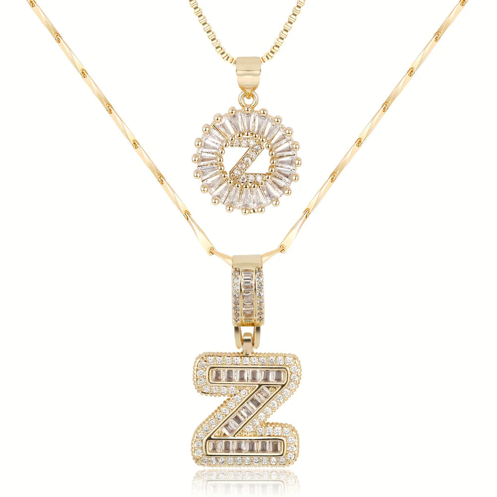 14k Diamond Initial Necklace Set
