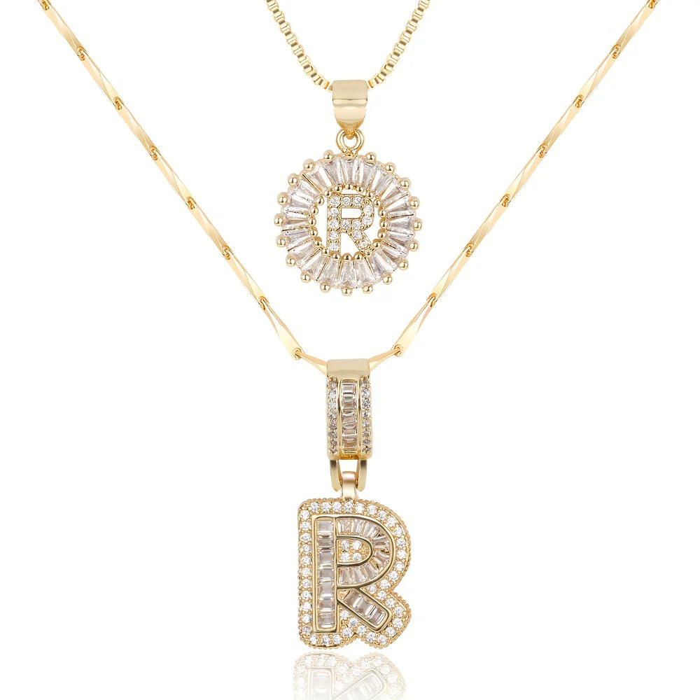 14k Diamond Initial Necklace Set