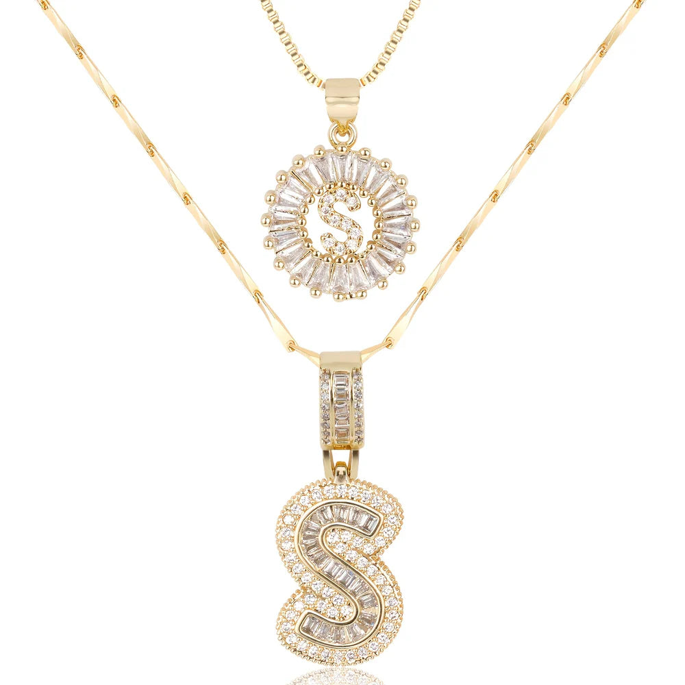 14k Diamond Initial Necklace Set