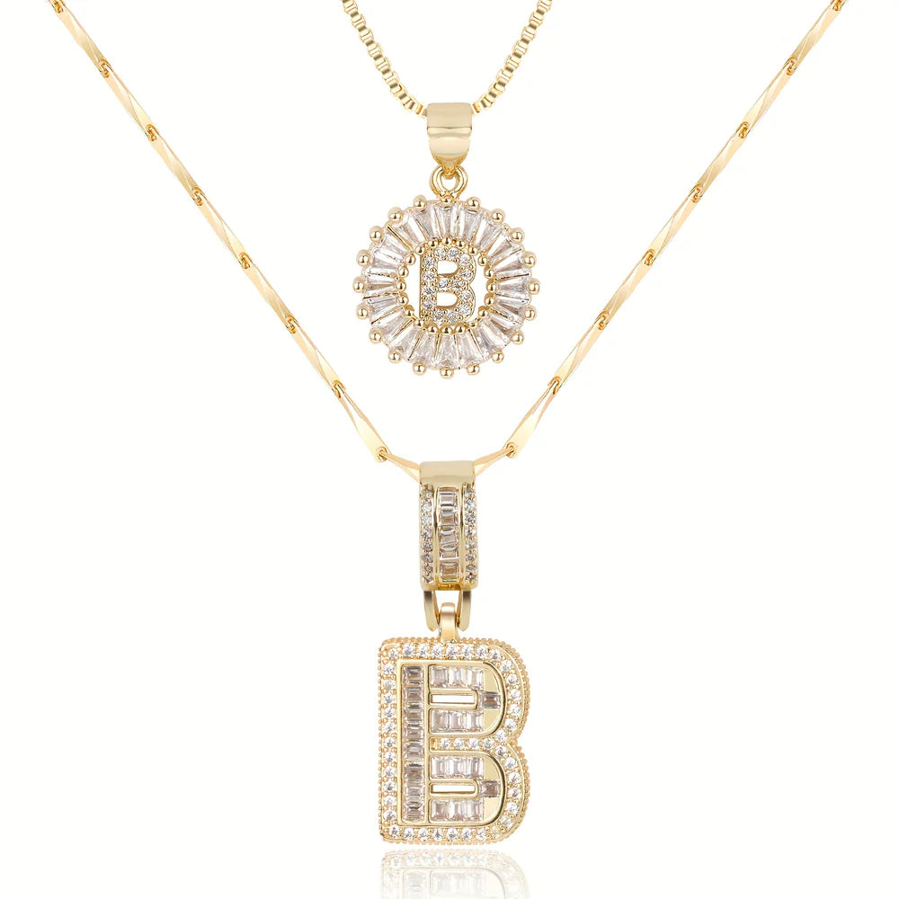 14k Diamond Initial Necklace Set