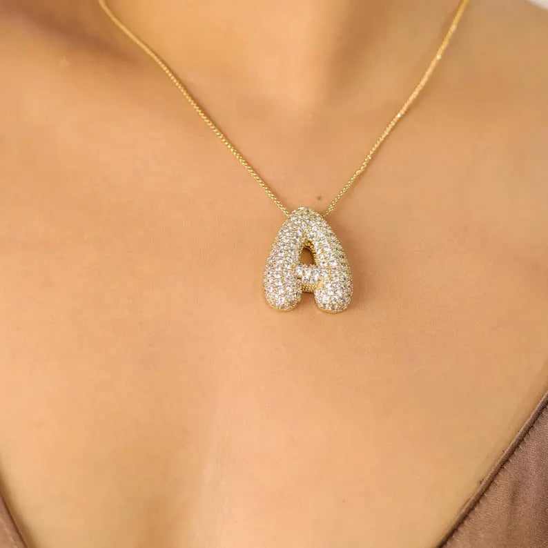 Bubble Initial Diamond Necklace