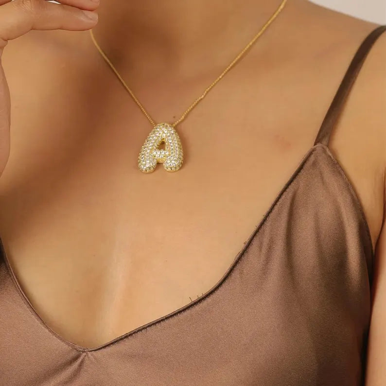 Bubble Initial Diamond Necklace