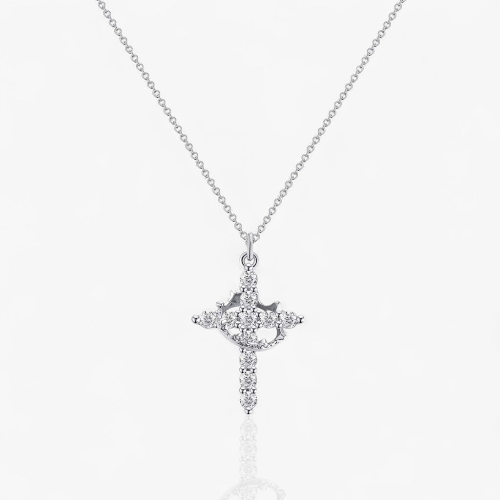 Cross and Crown Pendant Necklace