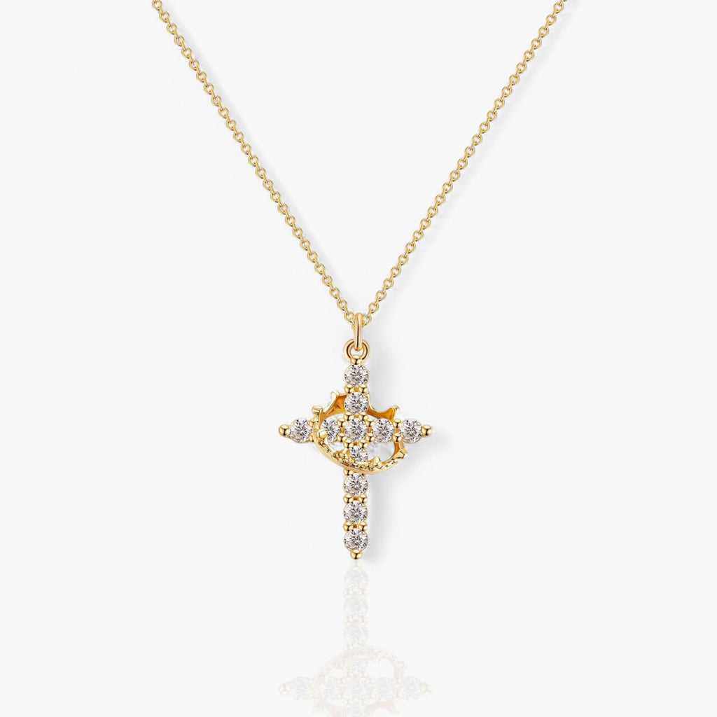 Cross and Crown Pendant Necklace